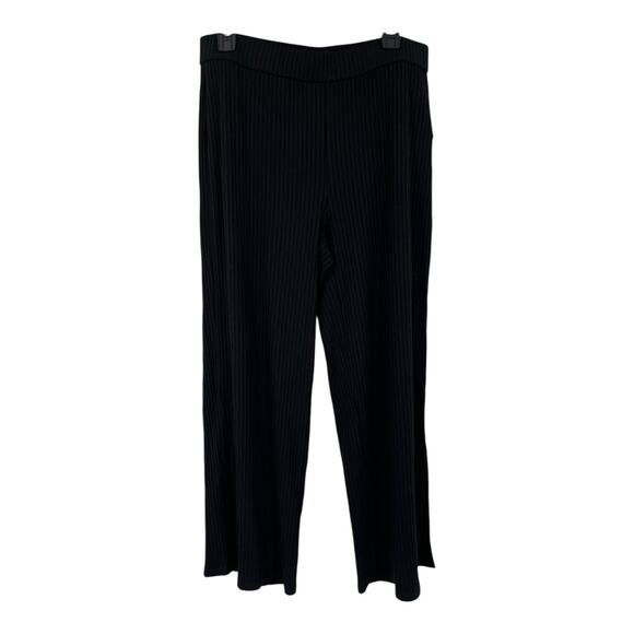 Eileen Fisher pants wide rib stretch slit black size Large L - Picture 1 of 5